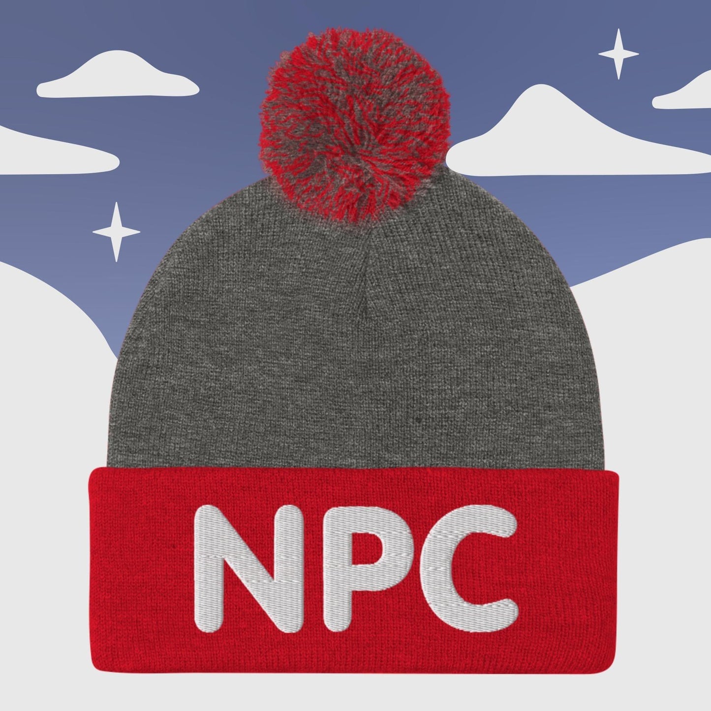 NPC - Pom-Pom Beanie Sage Graphics Dark Heather Grey/ Red