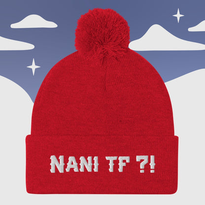 "Nani TF ?! " Anime inspired - Nerd Otaku culture - Pom Pom Beanie Sage Graphics Red 