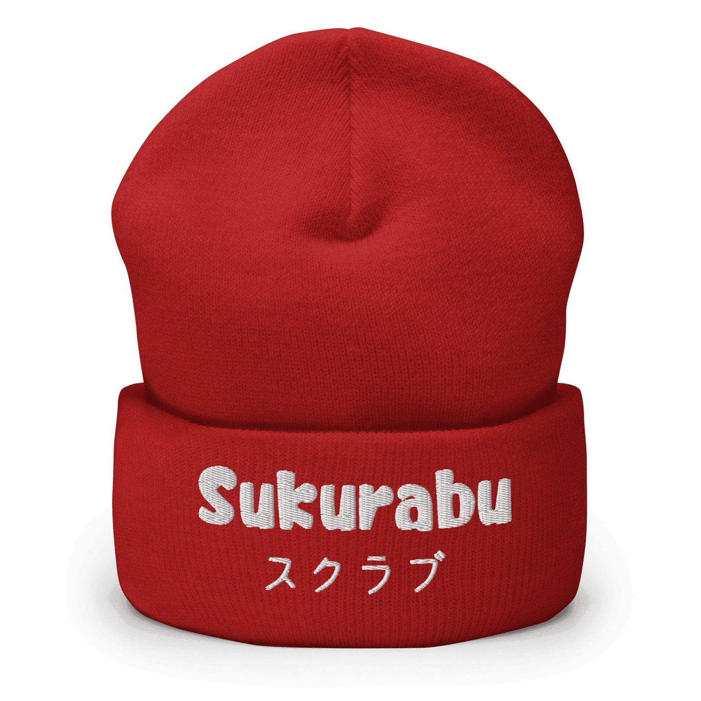 "Sukurabu" (Scrub) Cuffed Beanie Sage Graphics Red 